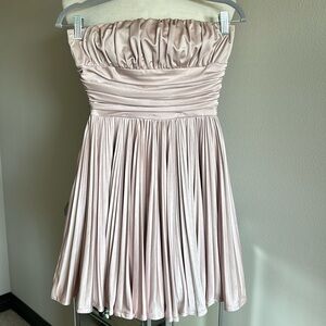 Akira | Womens Pink Satin Strapless Pleated A-line Mini Dress w/ Lining - Size S